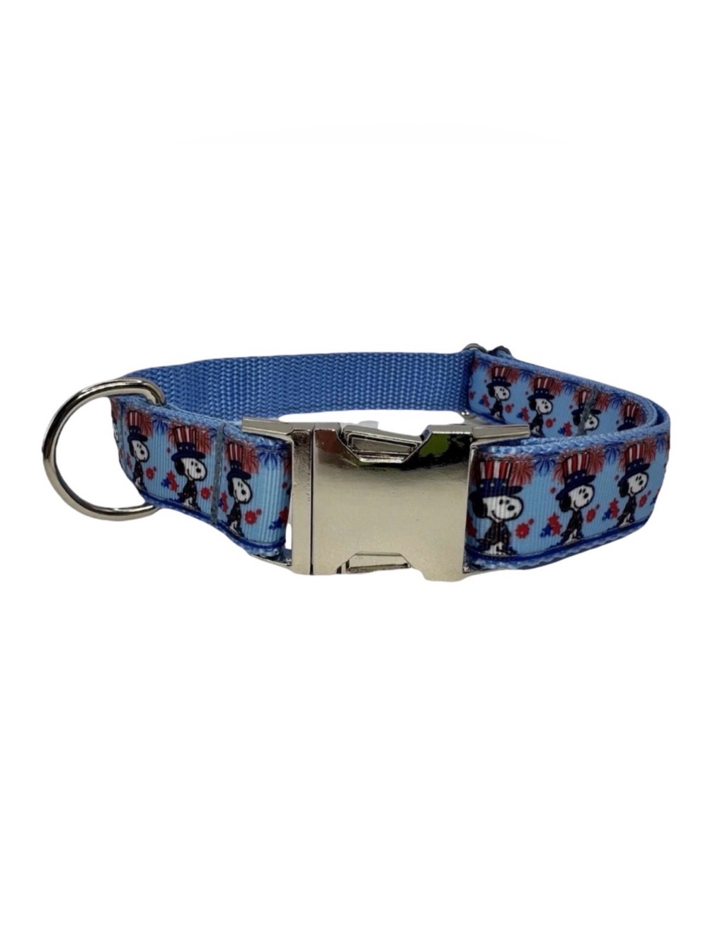 Dog Collar Blue Snoopy Peanuts 4th Of July Large Handmade Heavy Duty Buckle